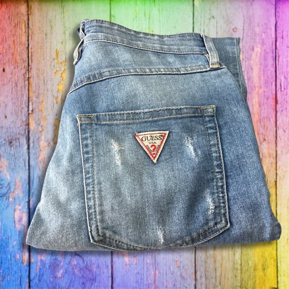 GUESS 1981 3 ZIP CROP JEAN - Distressed - Size 28.5" - Picture 4 of 6